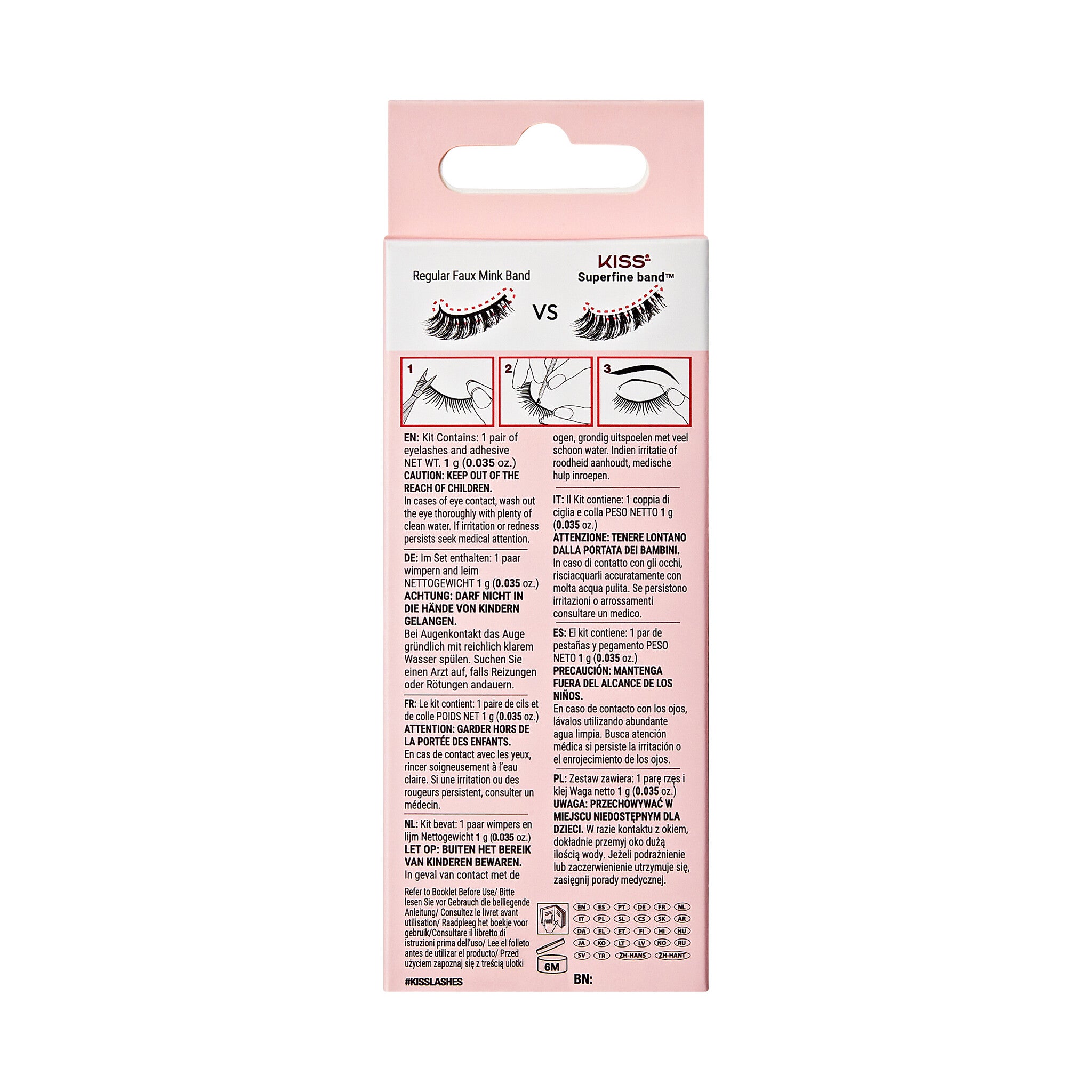 Kiss Bare Collection - KAR04C, een roze verpakking met instructies voor het aanbrengen van wimpers.