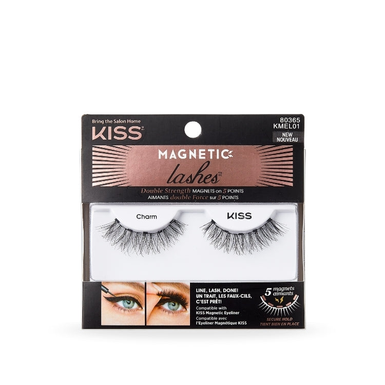 Magnetic Lashes - Charm van Kiss, zwarte magnetische wimpers in een stijlvolle verpakking met vijf magneten.