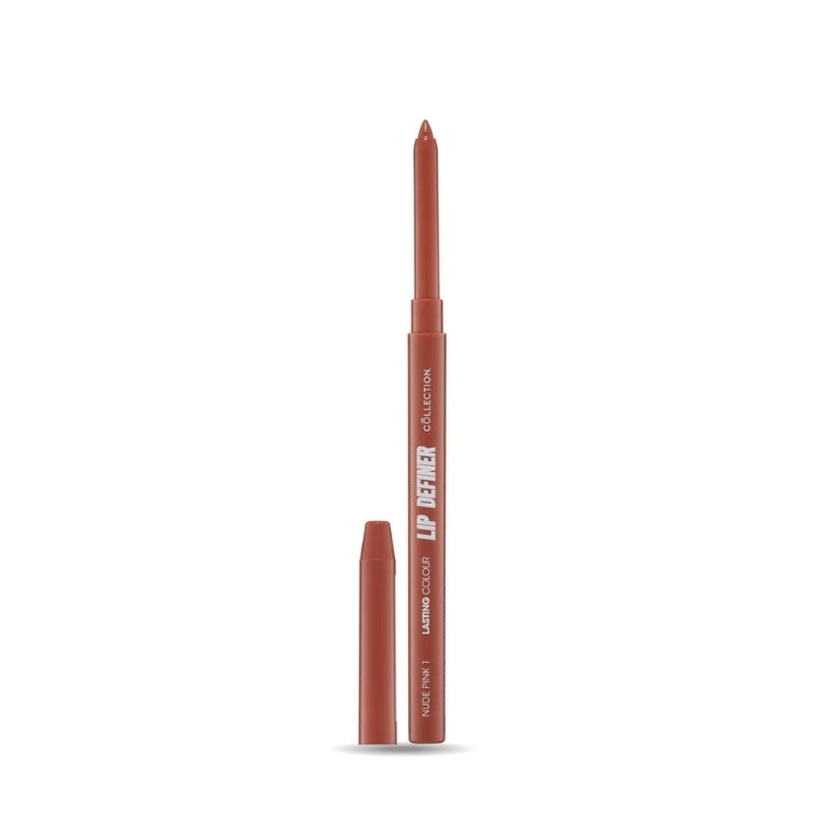Lip Definer in een warme, neutrale kleur met slanke verpakking en een handige draaimechanisme.