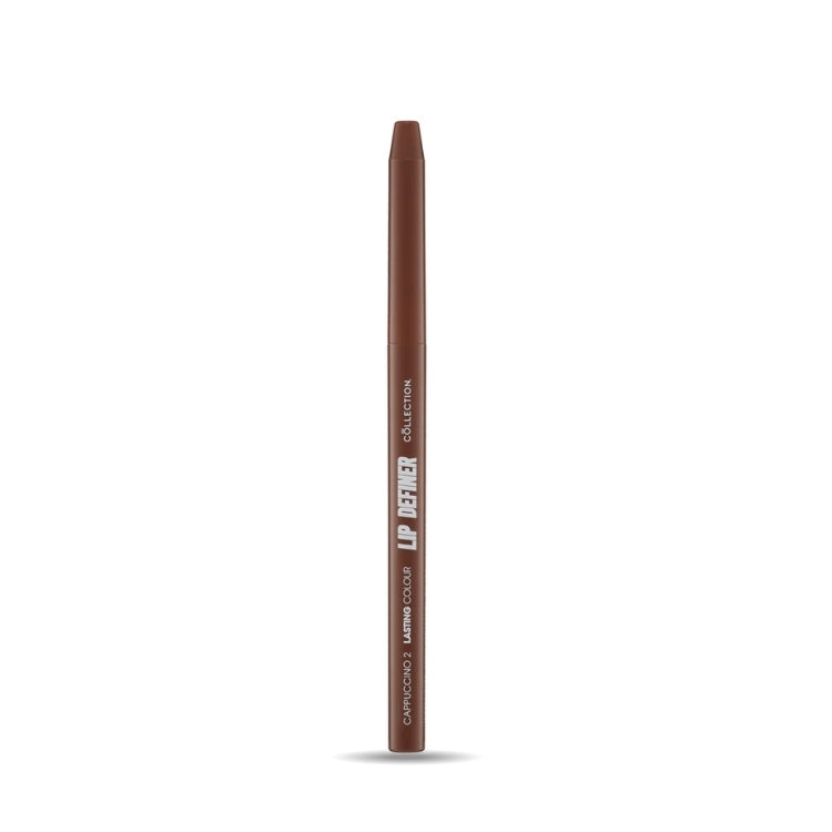 Lip Definer in een bruine kleur, slanke potloodvorm met merknaam Collection op de verpakking.