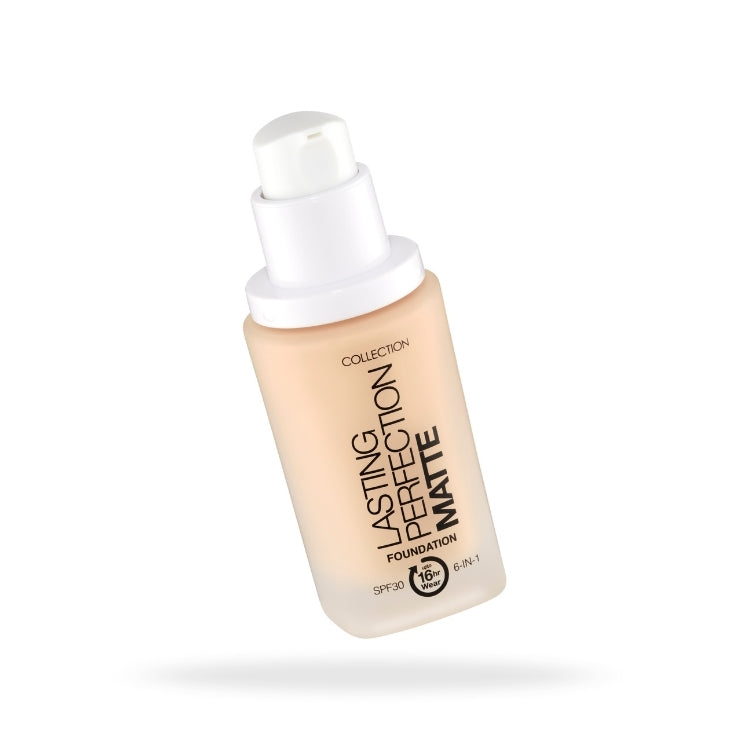 Lasting Perfection Matte Foundation in een lichte, vloeibare formule met pompverpakking voor een matte finish.