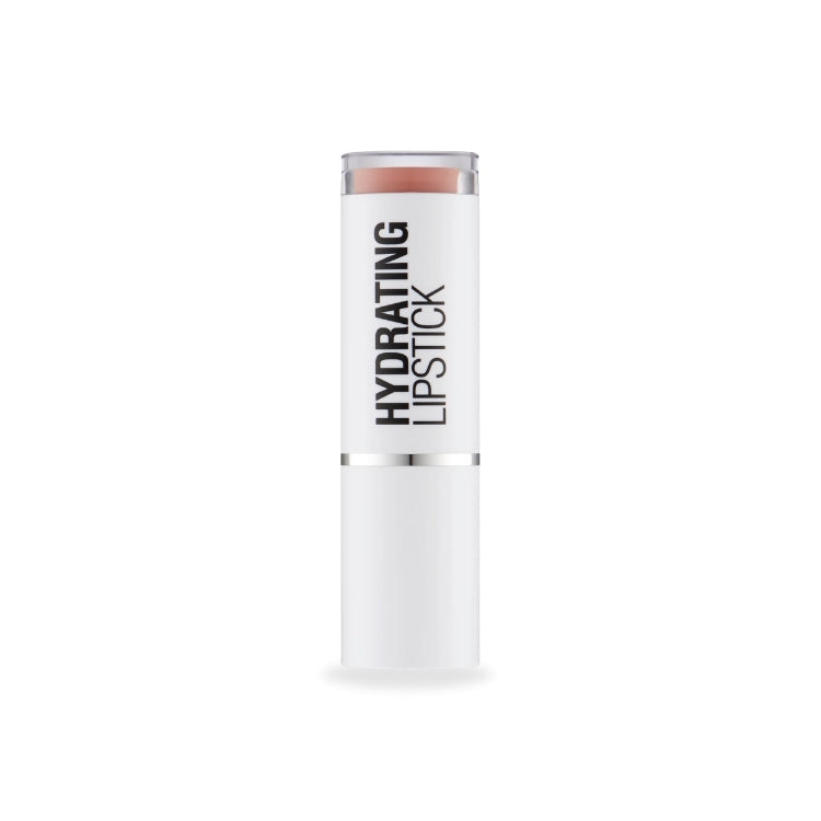 Hydrating Lipstick in een strakke witte verpakking, met een zachte, natuurlijke kleur voor een gehydrateerde look.
