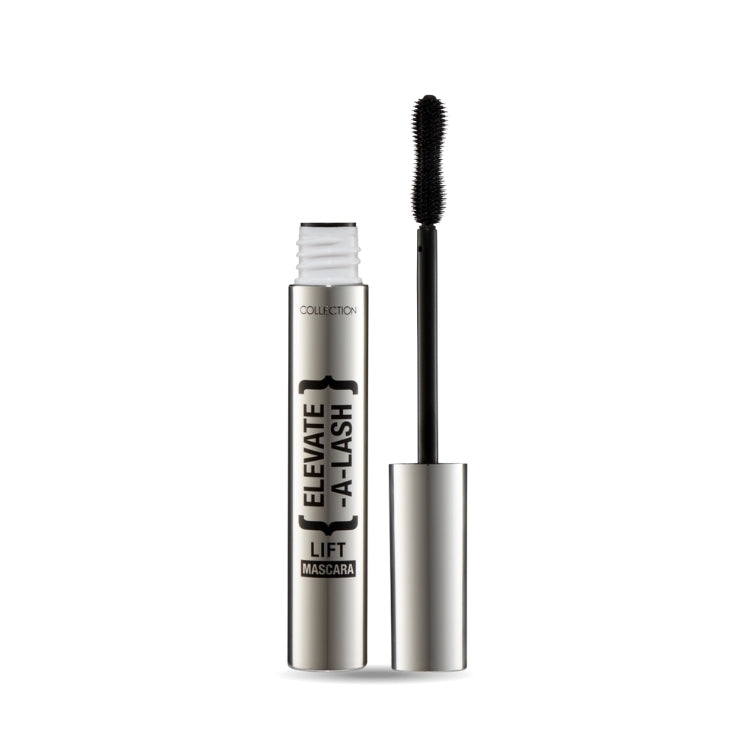 Elevate-a-lash Lift Mascara in een zilveren verpakking met een zwarte borstel voor een liftend effect.