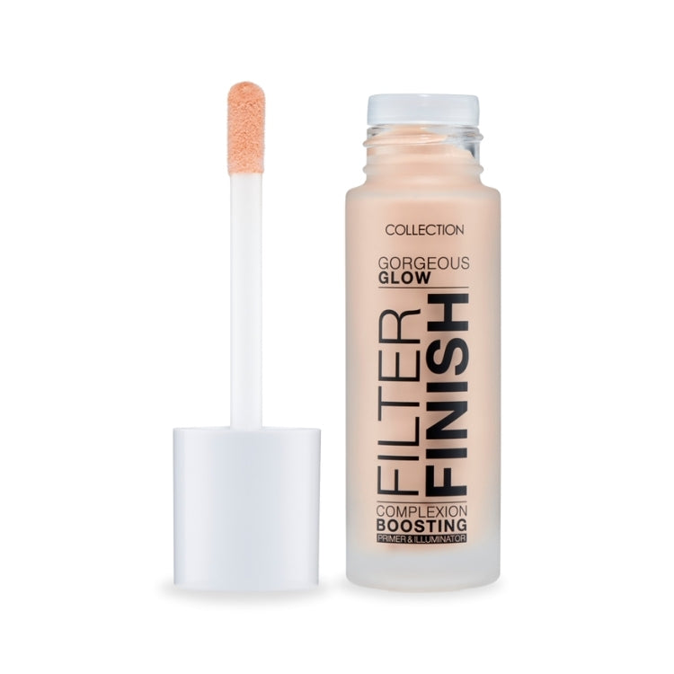 Gorgeous Glow Filter Finish in een transparante fles met een applicator, perfect voor een stralende teint.