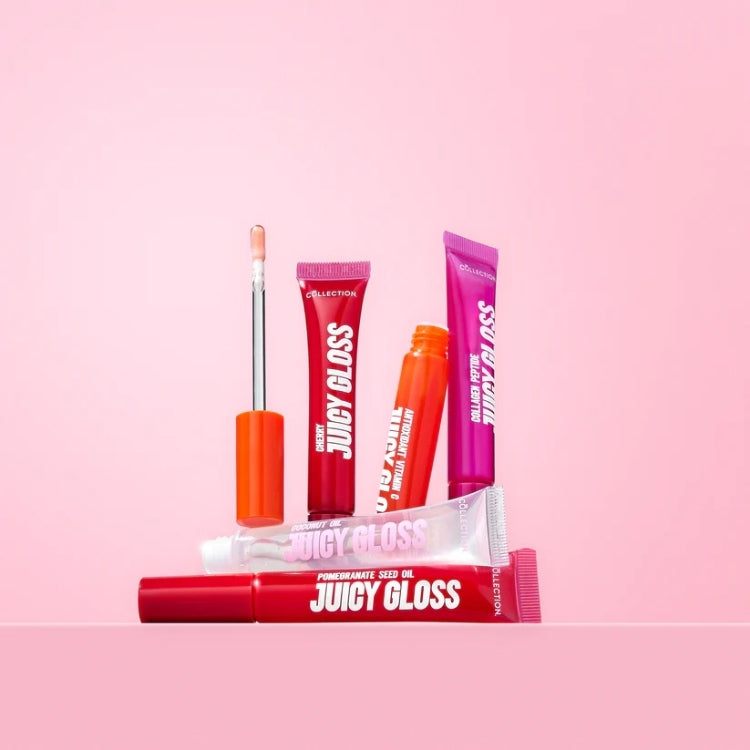 Gloss Me Up Juicy Infusion Lip Gloss in verschillende kleuren en verpakkingen, perfect voor een glanzende liplook.