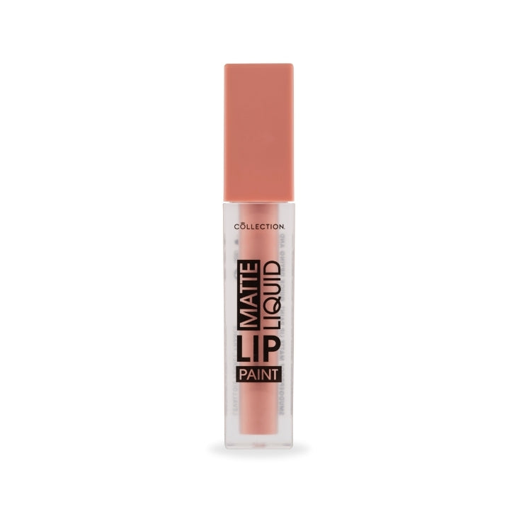 Matte Liquid Lip Paint in een transparante verpakking met een lichtroze tint en een vierkante dop.