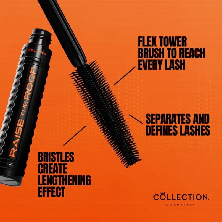 Raise the Roof Mascara van Collection in zwarte verpakking met flexibele borstel voor lange, gescheiden wimpers.